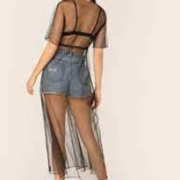 Tie Waist Sheer Mesh Kimono - Picture 4 of 5